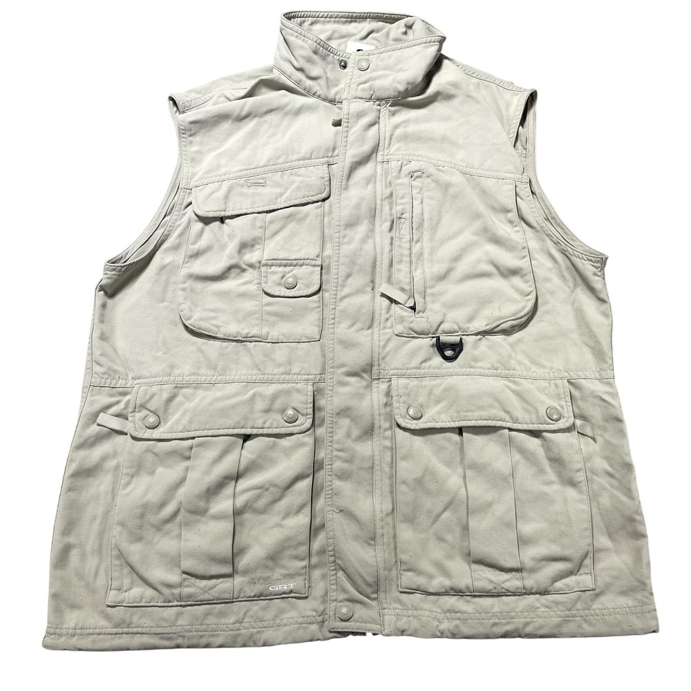 Columbia‎ Vest Mens Large Beige Omni-Dry GRT Utility Pockets TM1010 Outdoor